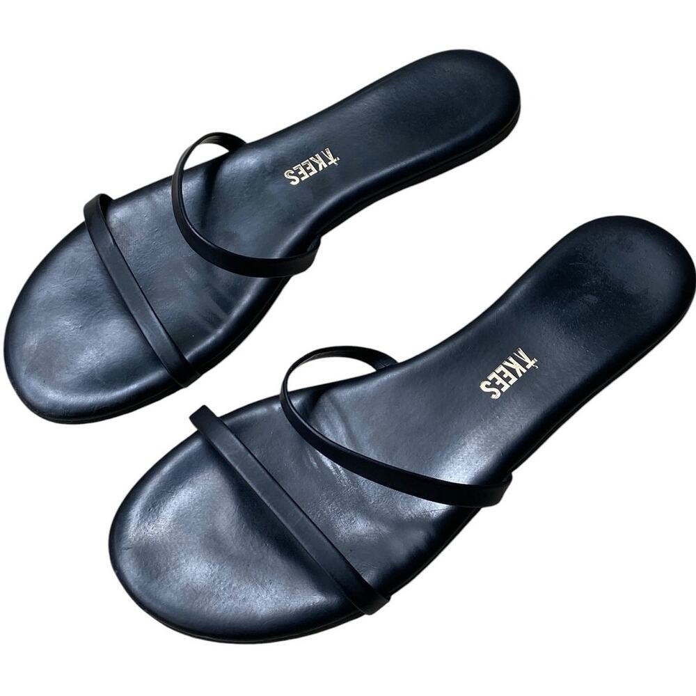 Tkees Gemma Leather Sandals US 8 Black Two Strap Slides Minimalist Neutral - Picture 12 of 14